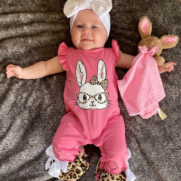 Pink Leopard Rabbit Ruffle Baby Romper - Picture 2 of 2